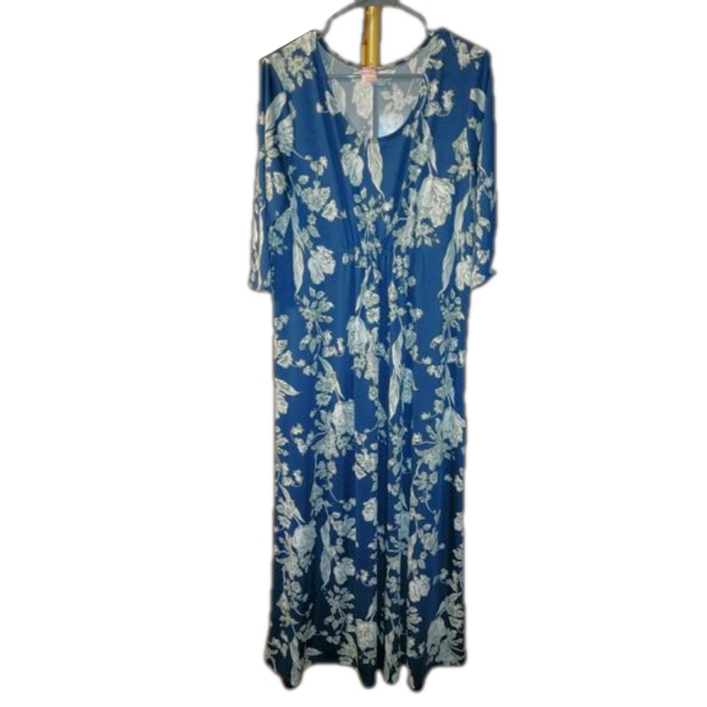 Blue floral maxi dress - Flirty Pink - 2X